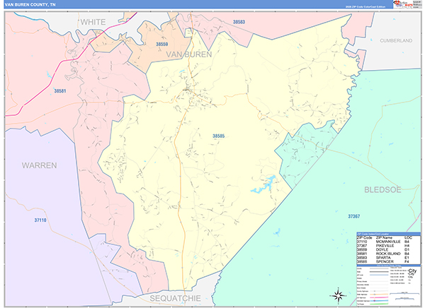 Van Buren County, TN Zip Code Map